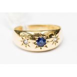 A Victorian sapphire and diamond 18ct yellow gold ring, gypsy set stones, ring size M½,