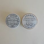 Two Staffordshire Monochrome pot lids and bases, Cherry Toothpaste, James Radford and Sons,