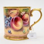 A large Royal Worcester tankard, fruit painting by T.