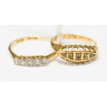 Two diamond rings comprising a boat head and a five stone set in 18ct gold