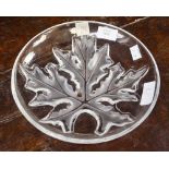 A Lalique dish with leaf design, original label to front,