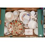 A box containing a selection of various ceramics to include; Royal Crown Derby Imari plates,