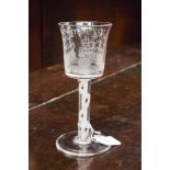A hand blown and hand etched glass, inscribed ' Success to the British Navy',