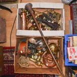 A large collection of Brass & Copperware including a long post horn;