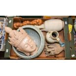 A collection of Chinese ceramics including Buddha head,