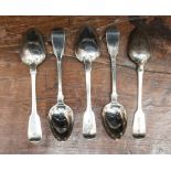 A set of five Georgian silver fiddle pattern teaspoons, Chester 1815 John Sutter,