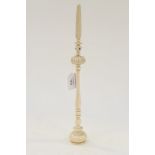 A Japanese ivory table menu holder, Meiji period, 1868-1912, baluster turned stem,