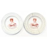 Two 1817 saucers commemorating the death of Princess Charlotte of Laxe Coburg, Late & Lamented.