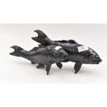 Bronzed spelter figure of two carp,