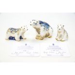 Royal Crown Derby Aurora Polar Bear, with Boris and Alice Polar Bear Cubs,