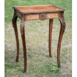 A late 19th century French kingwood and ormolu mounted occasional table with lozenge inlay