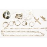 Two pairs of silver cufflinks, a silver neck chain, a Siamese niello/ silver brooch,