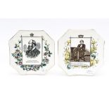 A pair of Victorian pictorial octagonal plates circa 1880s Marquis of Salibury KG and The right