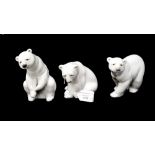 Three Lladro glazed figures of polar bears (3)