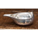 A George III silver pap boat, the plain oval bowl with beaded rim, James Stamp,