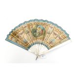 A 19th century French fan with a painting in the manner of Watteau, sequin decoration,