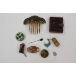 A cased picture frame, 19th Century, ladies hair comb,