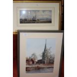 Oil painting of harbour scene by David Short, signed bottom left, approx 38 x 15cms,