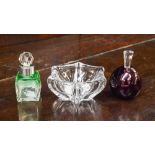 Three glass lots including Daum bowl and cut glass perfume bottle,