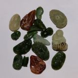 Jade Carnelion and hardstone animals and floral carvings to include incense stick holder,