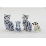 Two Royal Crown Derby silver 'Tabby Cats', with silver 'Tabby,' kitten,