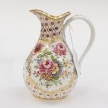 A Vienna porcelain jug, early 19th century, painted with puce flowers,