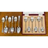 A pair of Georgian silver teaspoon; together with a cased set of silver teaspoons, Sheffield 1943/4,