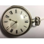 G Plummer of London, Georgian silver pear case pocket watch, 45mm white enamel Roman dial,