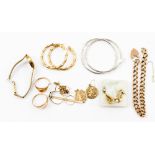 A quantity of 9ct jewellery including hoop earrings, etc, a pair of petal set earrings,