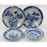 Chinese export wares: four pieces blue and white, two 18th century plates,