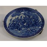 Japanese Meiji period, blue and white charger with stand, diameter approx 55.