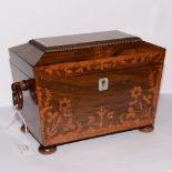 A Victorian rosewood and marquetry inlaid tea caddy,