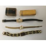 Two French gold cased lady's wristwatches and another gilt metal wristwatch,