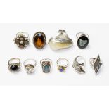 Ten dress rings to include Mother of Pearl triplet opal etc all silver set