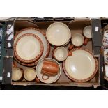 A Denby part dinner service to include six dinner plates, six starter plates, six side plates,