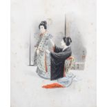 Japanese School, 19th Century Women getting dressed Signed, watercolour 28cm by 22cm,