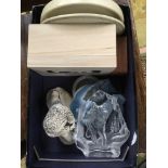 Metal first-aid case, with contents, binoculars, Rowac Radio in leather case, camcorder, dominoes,