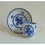 Worcester blue and white coffee cup and saucer, printed floral sprays and borders, circa 1775-90,
