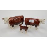 Beswick Hereford Bull and Cow and Calf,