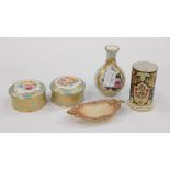 A pair of Prestige China lidded trinket pots, hand painted by T.G.Abbots and gilded by D.F.