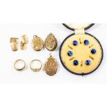 9ct gold lockets and cufflinks; together with plated examples;