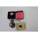 A 1940s Royal Scot Railway Orphanage and Benevolent Fund pin badge, a LMS Railway Service badge,