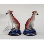 A pair of Staffordshire greyhounds on blue bases (2)