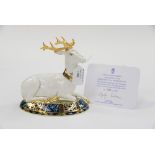 Royal Crown Derby 1st quality limited edition 226/2000 White Hart Heraldic Stag paperweight with