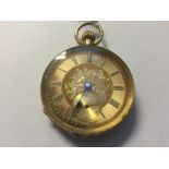 A 18ct gold cased ladies pocket watch with Roman numerals and subsidiary dial,