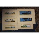 Six Japanese watercolours, circa 1933, in original postal packaging,