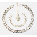 A heavy white metal flat link necklace, stamped 925; together with a similar bracelet stamped 925,