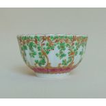 Worcester polychrome tea bowl, decorated with 'Hop Trellis' pattern, circa 1765,