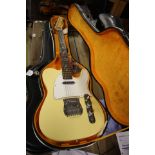 An Eros Electric guitar, cream/white, Telecaster-style,