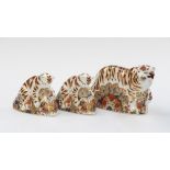 Royal Crown Derby 1st quality Bengal Tiger, with two Bengal Tiger Cubs,